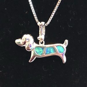 Dachshund Sterling Silver Blue Fire Opal Necklace